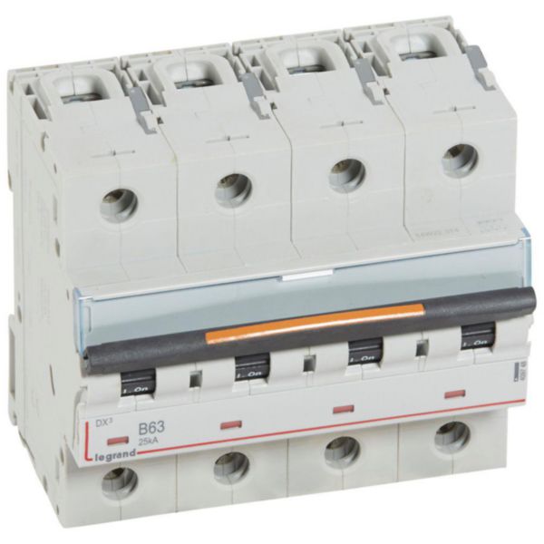 Disjoncteur DX³ 25kA arrivée haute et départ bas à vis 4P 400V~ - 63A - courbe B - 6 modules