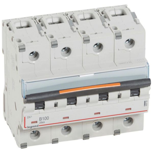 Disjoncteur DX³ 25kA arrivée haute et départ bas à vis 4P 400V~ - 100A - courbe B - 6 modules