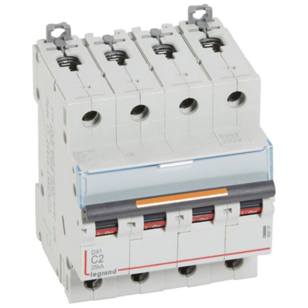 Disjoncteur DX³ 25kA arrivée haute et départ bas à vis 4P 400V~ - 2A - courbe C - 4 modules