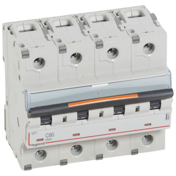 Disjoncteur DX³ 25kA arrivée haute et départ bas à vis 4P 400V~ - 80A - courbe C - 6 modules