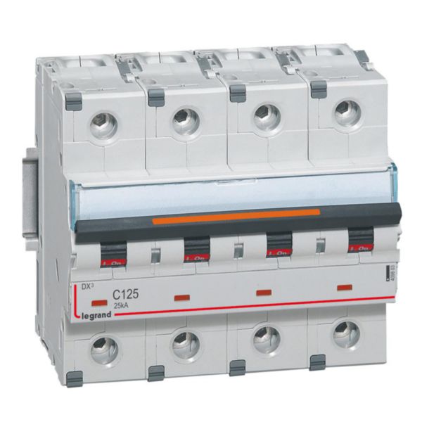 Disjoncteur DX³ 25kA arrivée haute et départ bas à vis 4P 400V~ - 125A - courbe C - 6 modules