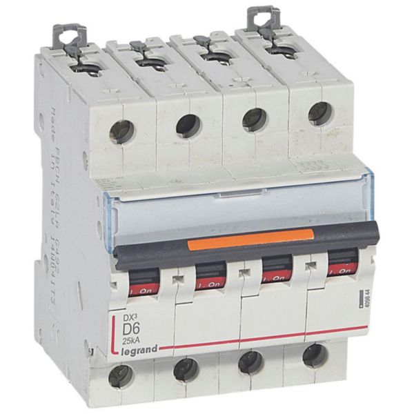 Disjoncteur DX³ 25kA arrivée haute et départ bas à vis 4P 400V~ - 6A - courbe D - 4 modules