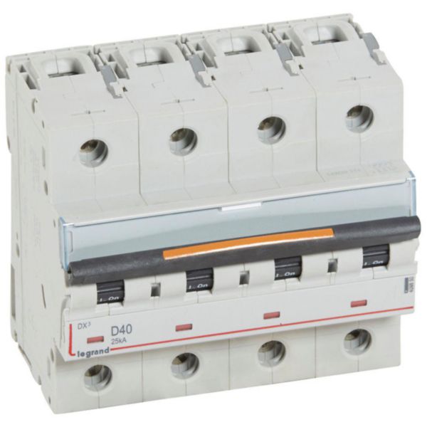 Disjoncteur DX³ 25kA arrivée haute et départ bas à vis 4P 400V~ - 40A - courbe D - 6 modules