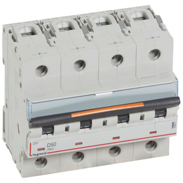 Disjoncteur DX³ 25kA arrivée haute et départ bas à vis 4P 400V~ - 50A - courbe D - 6 modules