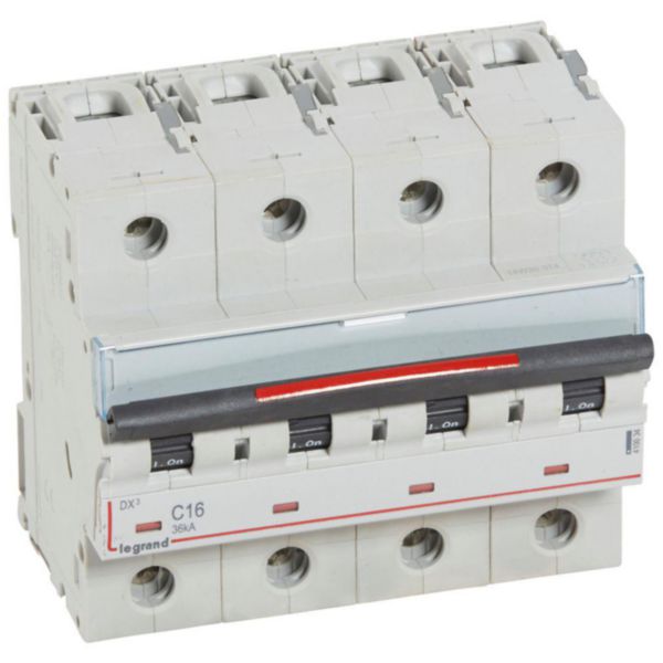 Disjoncteur DX³ 36kA arrivée haute et départ bas à vis 4P 400V~ - 16A - courbe C - 6 modules