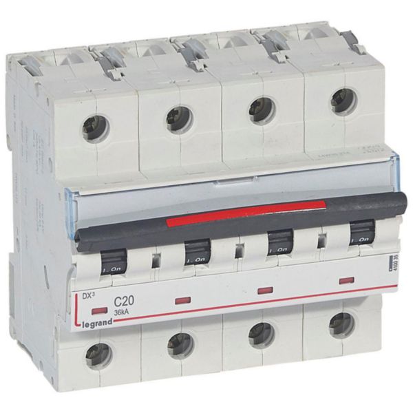 Disjoncteur DX³ 36kA arrivée haute et départ bas à vis 4P 400V~ - 20A - courbe C - 6 modules