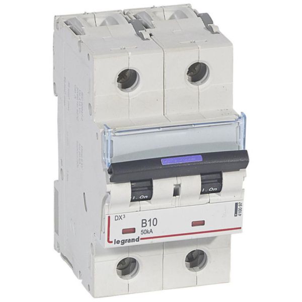 Disjoncteur DX³ 50kA arrivée haute et départ bas à vis 2P 230V~ à 400V~ - 10A - courbe B - 3 modules