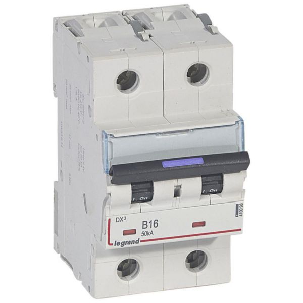 Disjoncteur DX³ 50kA arrivée haute et départ bas à vis 2P 230V~ à 400V~ - 16A - courbe B - 3 modules