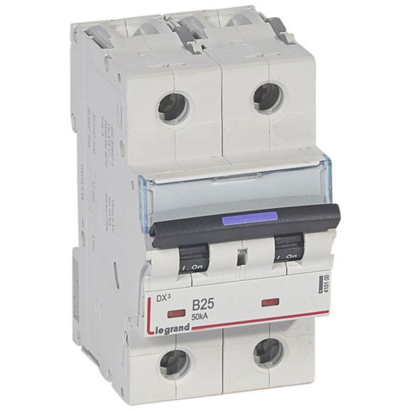 Disjoncteur DX³ 50kA arrivée haute et départ bas à vis 2P 230V~ à 400V~ - 25A - courbe B - 3 modules