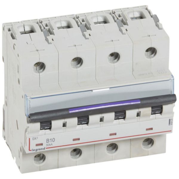 Disjoncteur DX³ 50kA arrivée haute et départ bas à vis 4P 400V~ - 10A - courbe B - 6 modules