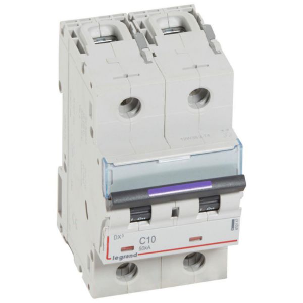 Disjoncteur DX³ 50kA arrivée haute et départ bas à vis 2P 230V~ à 400V~ - 10A - courbe C - 3 modules