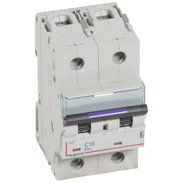 Disjoncteur DX³ 50kA arrivée haute et départ bas à vis 2P 230V~ à 400V~ - 16A - courbe C - 3 modules