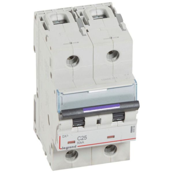 Disjoncteur DX³ 50kA arrivée haute et départ bas à vis 2P 230V~ à 400V~ - 25A - courbe C - 3 modules