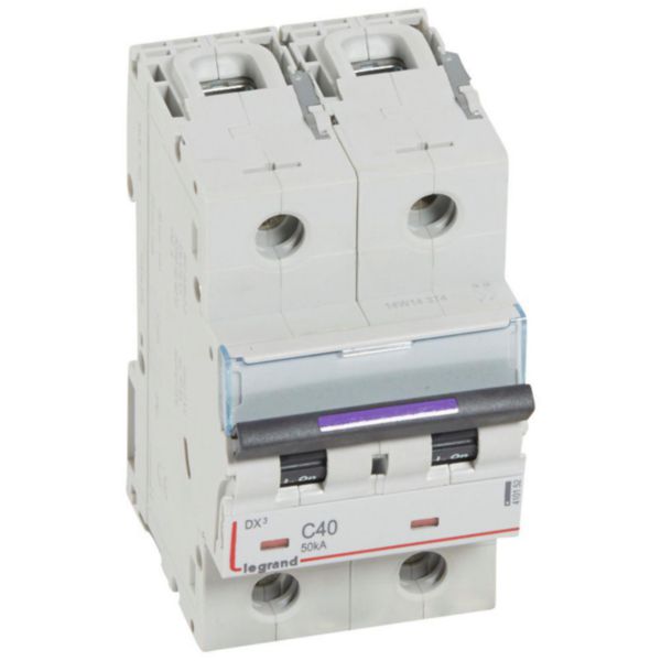 Disjoncteur DX³ 50kA arrivée haute et départ bas à vis 2P 230V~ à 400V~ - 40A - courbe C - 3 modules