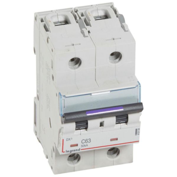 Disjoncteur DX³ 50kA arrivée haute et départ bas à vis 2P 230V~ à 400V~ - 63A - courbe C - 3 modules