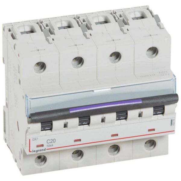 Disjoncteur DX³ 50kA arrivée haute et départ bas à vis 4P 400V~ - 20A - courbe C - 6 modules