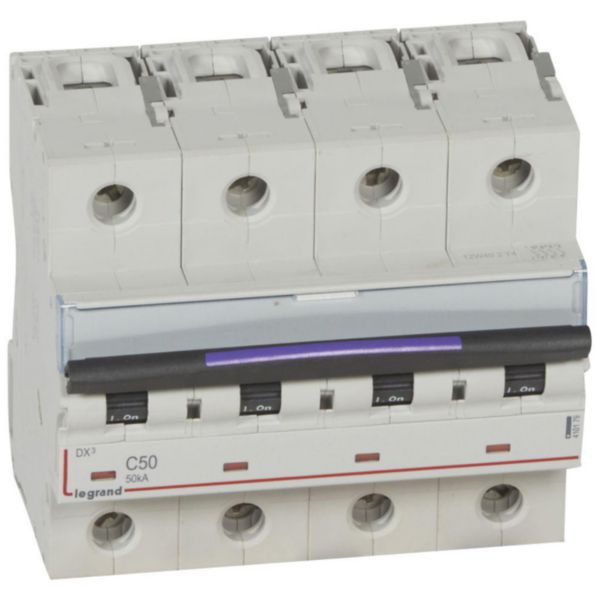 Disjoncteur DX³ 50kA arrivée haute et départ bas à vis 4P 400V~ - 50A - courbe C - 6 modules