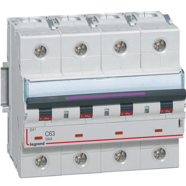 Disjoncteur DX³ 50kA arrivée haute et départ bas à vis 4P 400V~ - 63A - courbe C - 6 modules