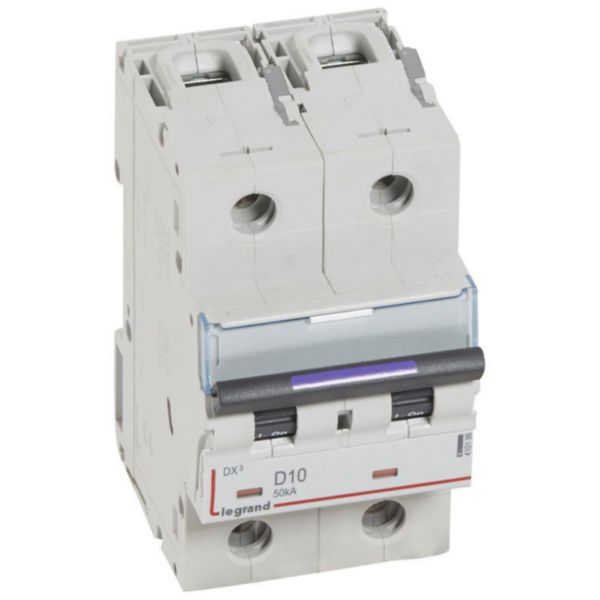 Disjoncteur DX³ 50kA arrivée haute et départ bas à vis 2P 230V~ à 400V~ - 10A - courbe D - 3 modules