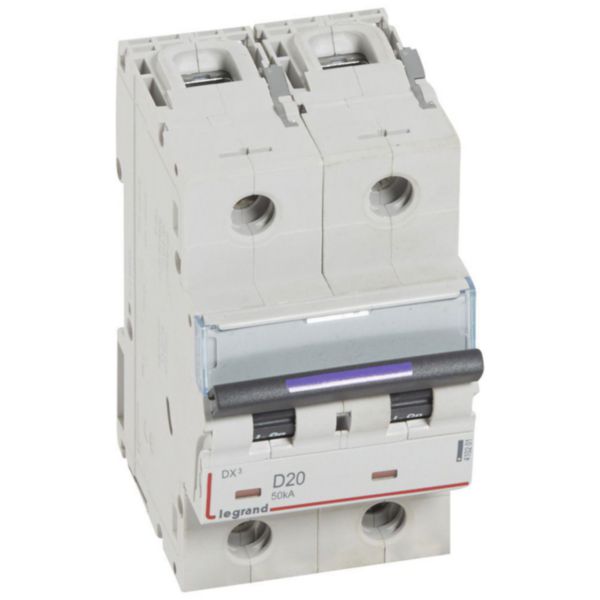 Disjoncteur DX³ 50kA arrivée haute et départ bas à vis 2P 230V~ à 400V~ - 20A - courbe D - 3 modules