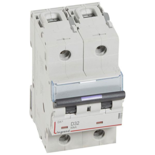 Disjoncteur DX³ 50kA arrivée haute et départ bas à vis 2P 230V~ à 400V~ - 32A - courbe D - 3 modules