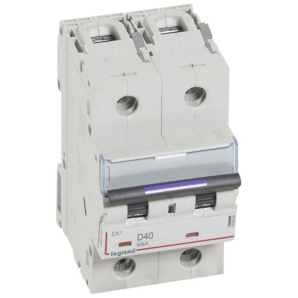Disjoncteur DX³ 50kA arrivée haute et départ bas à vis 2P 230V~ à 400V~ - 40A - courbe D - 3 modules