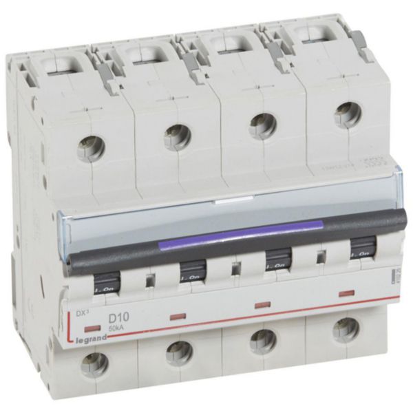 Disjoncteur DX³ 50kA arrivée haute et départ bas à vis 4P 400V~ - 10A - courbe D - 6 modules