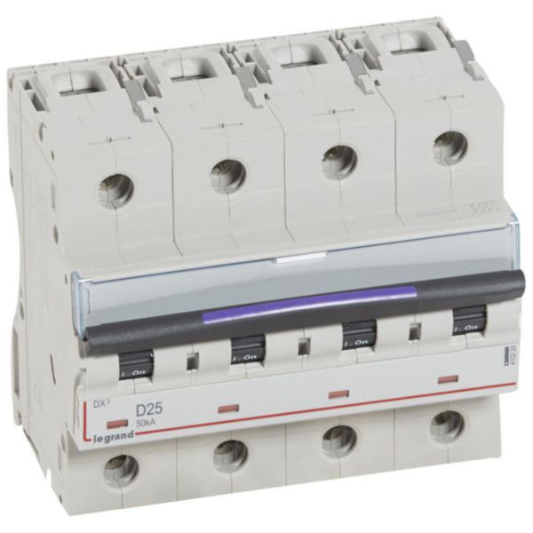 Disjoncteur DX³ 50kA arrivée haute et départ bas à vis 4P 400V~ - 25A - courbe D - 6 modules