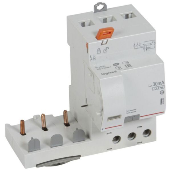 Bloc différentiel adaptable à vis DX³ pour disjoncteur 1 module par pôle - 3P 400V~ - 63A - typeF 30mA