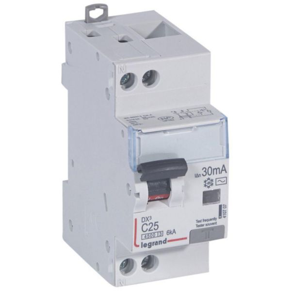 Disjoncteur différentiel DX³4500 arrivée haute et départ bas à vis U+N 230V~ - 25A typeAC 30mA - courbe C - 2 modules