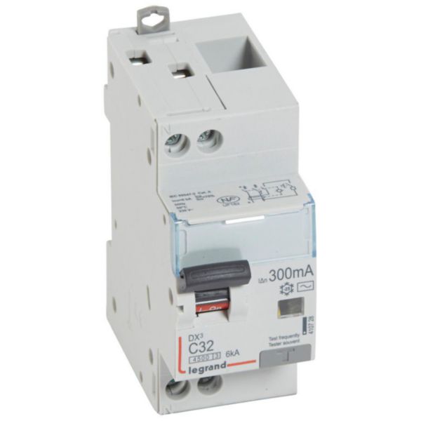 Disjoncteur différentiel DX³4500 arrivée haute et départ bas à vis U+N 230V~ - 32A typeAC 300mA - courbe C - 2 modules