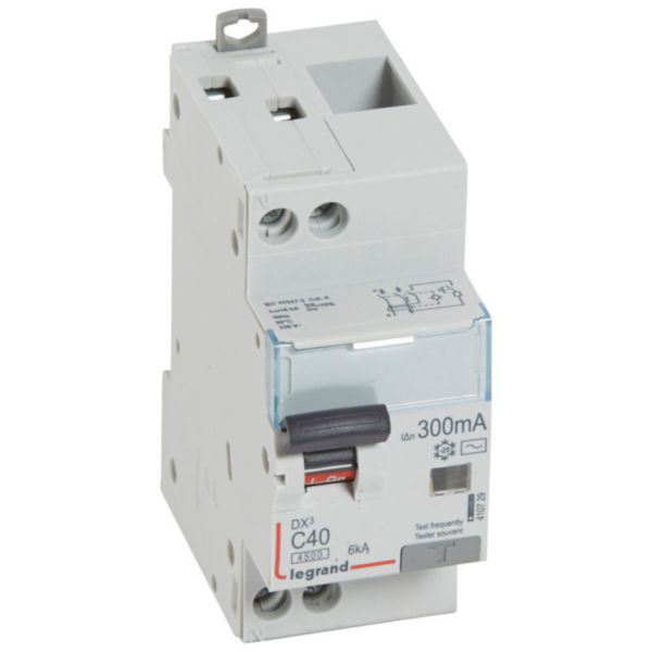 Disjoncteur différentiel DX³4500 arrivée haute et départ bas à vis U+N 230V~ - 40A typeAC 300mA - courbe C - 2 modules