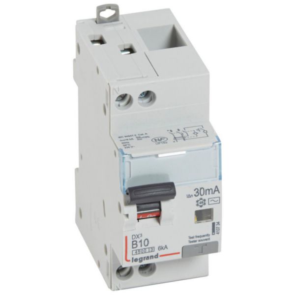 Disjoncteur différentiel DX³4500 arrivée haute et départ bas à vis U+N 230V~ - 10A typeAC 30mA - courbe B - 2 modules