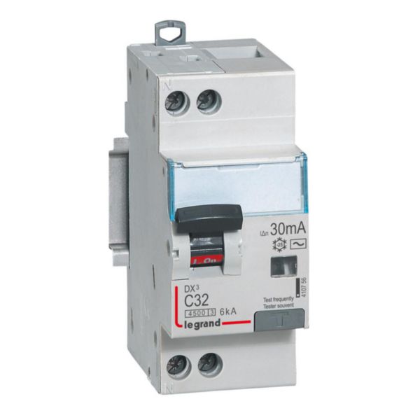 Disjoncteur différentiel DX³4500 arrivée haute et départ bas à vis U+N 230V~ - 32A typeF 30mA - courbe C - 2 modules