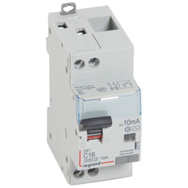 Disjoncteur différentiel monobloc DX³6000 10kA arrivée haute et départ bas à vis U+N 230V~ - 16A - typeAC 10mA