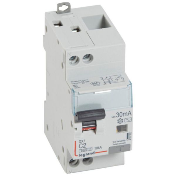 Disjoncteur différentiel monobloc DX³6000 10kA arrivée haute et départ bas à vis U+N 230V~ - 2A - typeAC 30mA