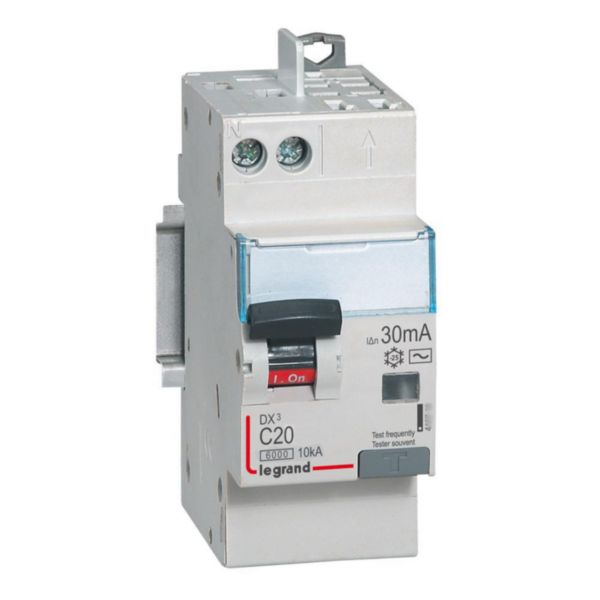 Disjoncteur différentiel monobloc DX³6000 10kA arrivée haute vis départ haut automatique U+N 230V~ - 20A - typeAC 30mA