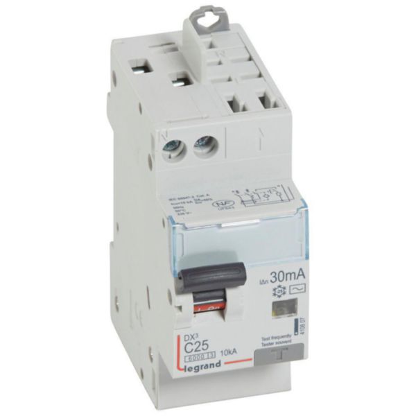 Disjoncteur différentiel monobloc DX³6000 10kA arrivée haute vis départ haut automatique U+N 230V~ - 25A - typeAC 30mA
