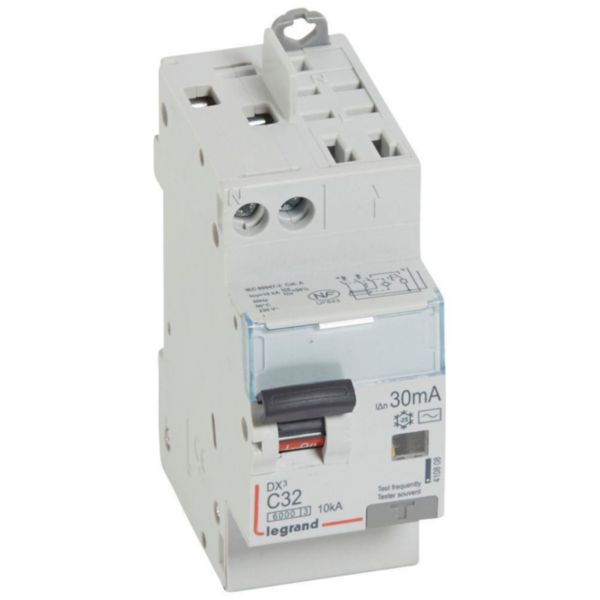 Disjoncteur différentiel monobloc DX³6000 10kA arrivée haute vis départ haut automatique U+N 230V~ - 32A - typeAC 30mA