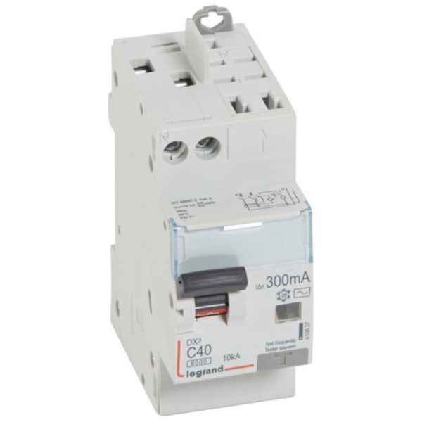 Disjoncteur différentiel monobloc DX³6000 10kA arrivée haute vis départ haut automatique U+N 230V~ - 40A - typeAC 300mA