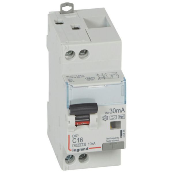 Disjoncteur différentiel monobloc DX³6000 10kA arrivée haute et départ bas à vis U+N 230V~ - 16A - typeF 30mA