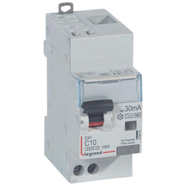 Disjoncteur différentiel monobloc DX³6000 10kA arrivée haute automatique départ bas vis U+N 230V~ - 10A - typeF 30mA