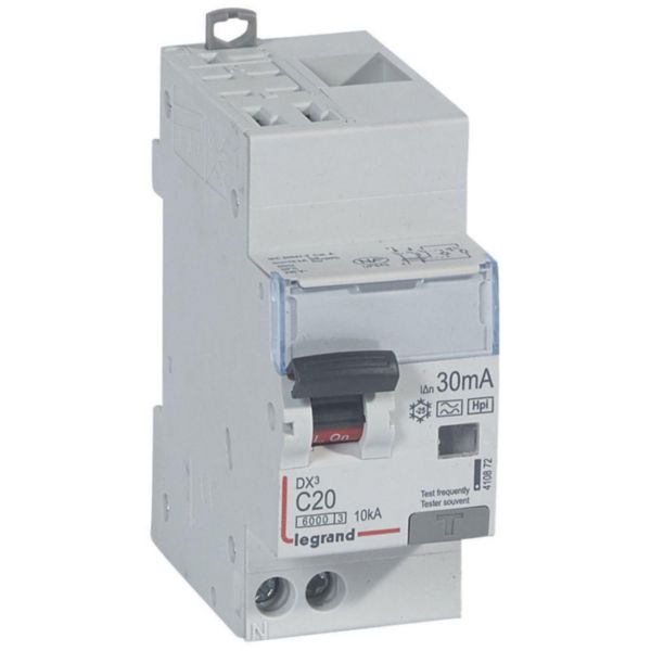 Disjoncteur différentiel monobloc DX³6000 10kA arrivée haute automatique départ bas vis U+N 230V~ - 20A - typeF 30mA