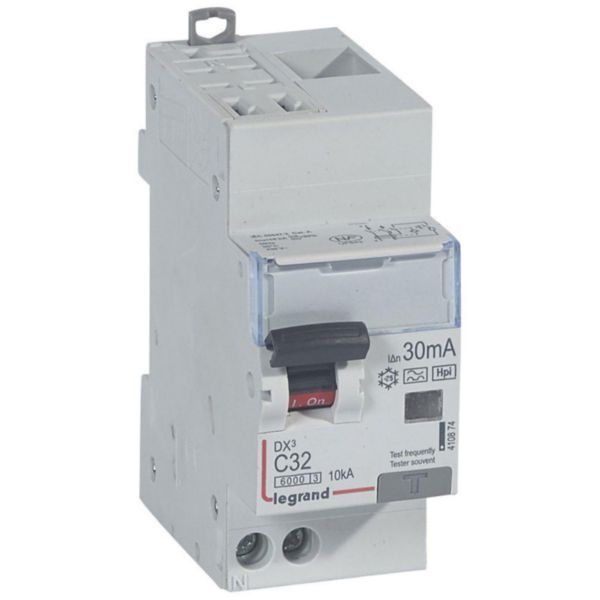 Disjoncteur différentiel monobloc DX³6000 10kA arrivée haute automatique départ bas vis U+N 230V~ - 32A - typeF 30mA