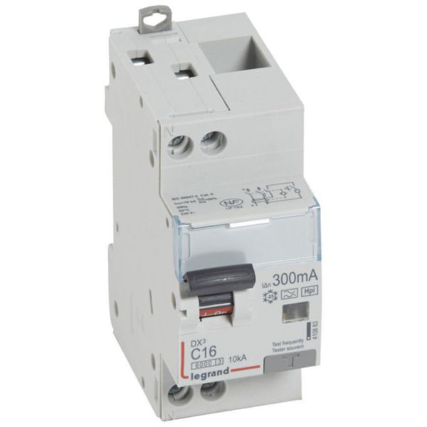 Disjoncteur différentiel monobloc DX³6000 10kA arrivée haute et départ bas à vis U+N 230V~ - 16A - typeF 300mA