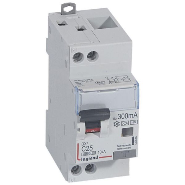 Disjoncteur différentiel monobloc DX³6000 10kA arrivée haute et départ bas à vis U+N 230V~ - 25A - typeF 300mA