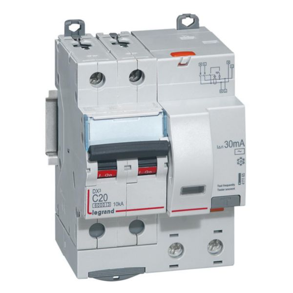Disjoncteur différentiel monobloc DX³6000 10kA arrivée haute vis départ haut automatique 2P 230V~ - 20A - typeAC 30mA