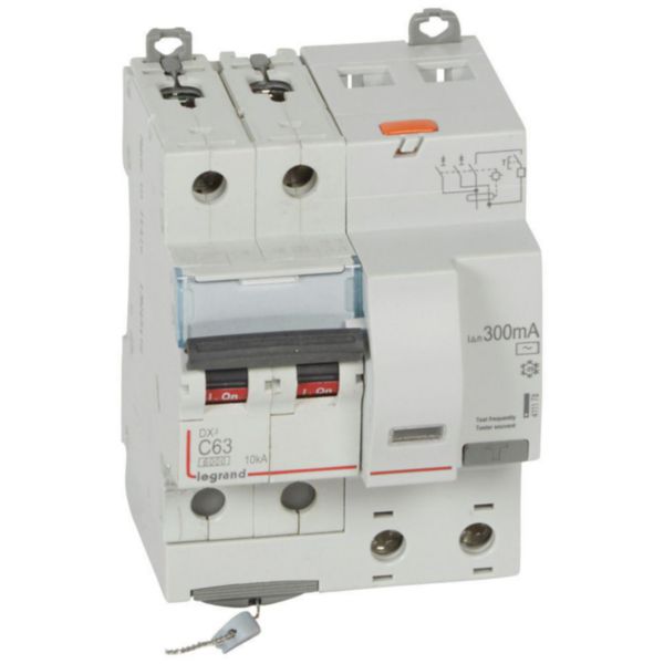 Disjoncteur différentiel monobloc DX³6000 10kA arrivée haute et départ bas à vis 2P 230V~ à 400V~ - 63A - typeAC-300mA