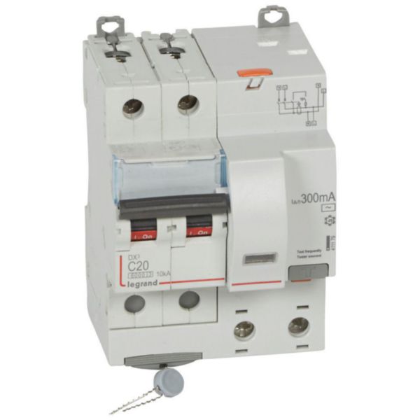 Disjoncteur différentiel monobloc DX³6000 10kA arrivée haute vis départ haut automatique 2P 230V~ - 20A - typeAC 300mA