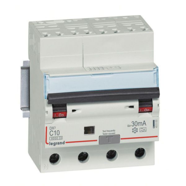 Disjoncteur différentiel monobloc DX³6000 arrivée haute par bornes auto départ bas à vis 4P 400V~ - 10A - typeA 30mA